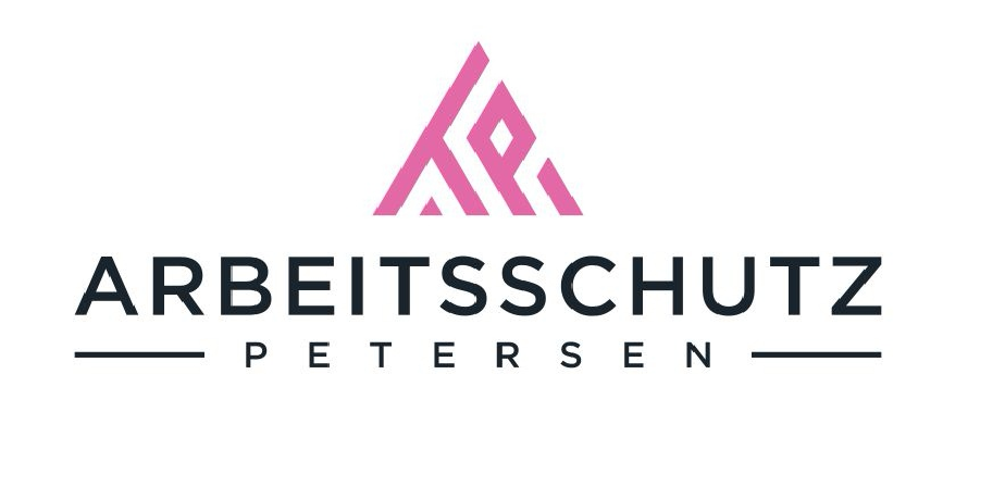 rosa Buchstaben Dreieck mit den Buchstaben TP mit schwarzem Schriftzug Arbeitsschutz Petersen darunter