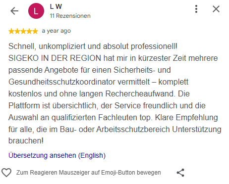 Bewertung SiGeKo-Vermittlung auf SIGEKO IN DER REGION 