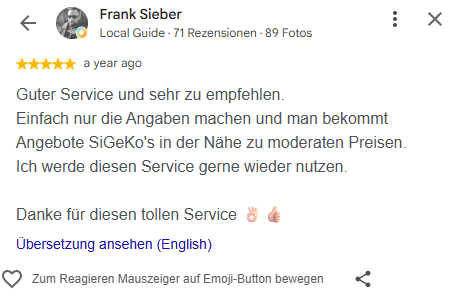 Bewertung SiGeKo-Vermittlung auf SIGEKO IN DER REGION 