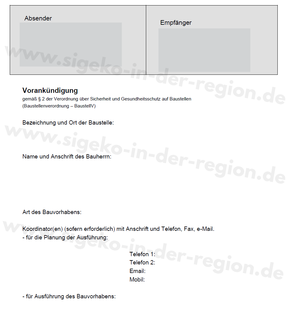 Seite 1 einer Vorankündigung