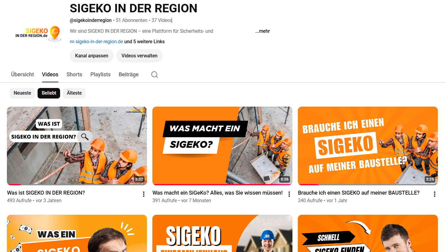 YouTube Channel SIGEKO IN DER REGION